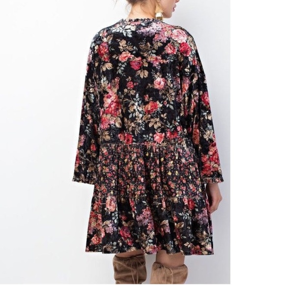 Boho Gypsy Black Floral Kimono Cardigan Tunic - Picture 3 of 8